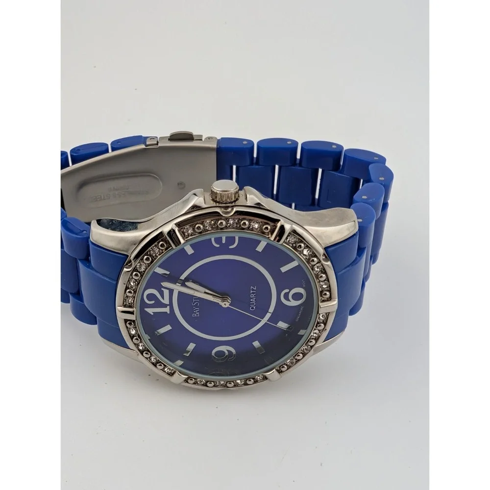 Bay Studio Watch Women 38mm Silver Case Blue Plastic Link 7